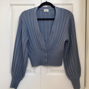 Wilfred Plunge Front Cardigan Small Granite Blue